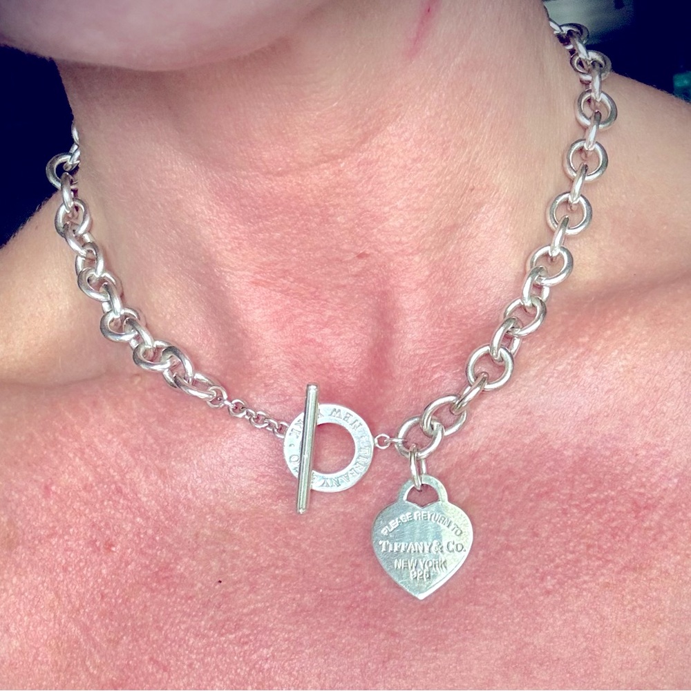 Tiffany Heart Tag Toggle Necklace- with initials T & J on the back of the heart